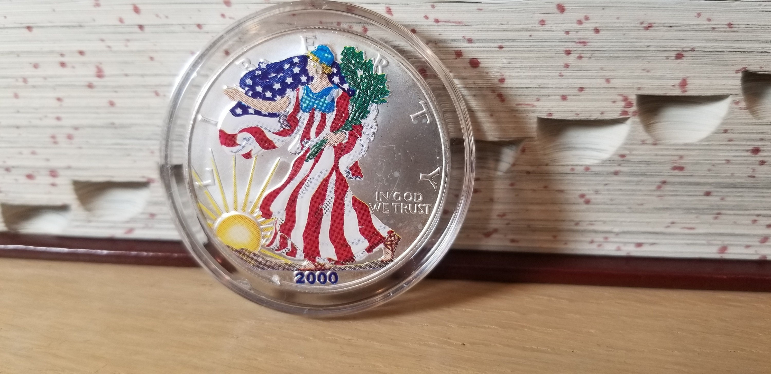 PAINTED AMERICAN Eagle-silver Dollar-vintage Walking Liberty-antique ...