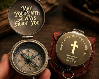 Personalized Brass Compass with Cross Engraving Faith Keepsake Baptism Gift