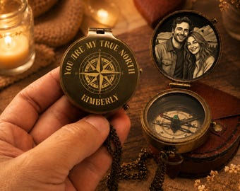 Brass Pocket Compass 2 Inch, Engraved Personalized Nautical Compass, Groomsmen Graduation Gift, Anniversary Gift, Leather Case Option
