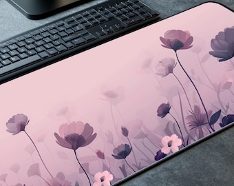 Cottagecore Floral Desk Mat, Mauve Wildflower Mouse Pad, Aesthetic Botanical Desk Pad, Lavender Office Decor, Romantic Workspace Mat