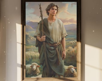 King David as a Shepherd Boy - Faith Inspired Psalm 23 Wall Art Printable (Digital Download)