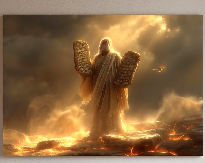 Featured listing image: Moses and the Ten Commandments Canvas Wall Art – Christian Biblical Artwork, Faith-Inspired Home Decor
