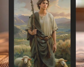 King David Shepherd Biblical Wall Art Framed Print - Christian Home Decor Scripture Inspired Faith Artwork