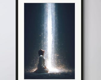 Faith Wall Art – Heaven’s Light Descends Christian Print Prayer Room Decor (Digital Download)