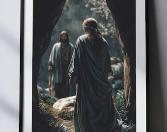 Mary Magdalene Sees Jesus After Resurrection | Christian Wall Art Printable | Digital Download