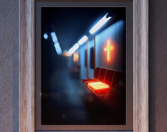 Neon Cross Subway Modern Christian Wall Art - Urban Faith Printable (Digital Download)