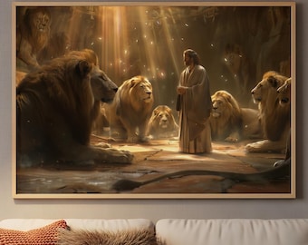 Daniel and the Lions Matte Print | Divine Protection Biblical Art | Faith Wall Decor Christian Gift