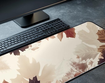 Fall Desk Mat, Maple Leaf Design, Cozy Office Decor, Warm Botanical Workspace