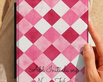Pink Checkered Kindle Case, Kindle Paperwhite 7 Case, Kindle Colorsoft Cover, Personalized Reader Gift, Geometric Kindle Sleeve