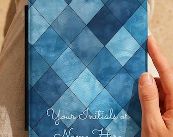 Blue Geometric Kindle Case, Dusty Blue Windowpane E-Reader Cover, Personalized Kindle Paperwhite Case, Kindle Colorsoft Case Gift