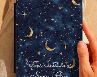 Celestial Kindle Case, Navy and Gold Moon Stars Design, Personalized Ebook Cover, Bookish Gifts, Back to School