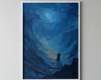 Moses Wall Art Print, Christian Wall Art, Biblical Blue Abstract Painting, Christian Digital Download, Scripture-Inspired Printable