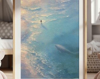 Jonah and the Whale Art Print – Faith Inspired Ocean Painting (Digital Download)