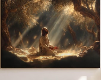 Jesus Praying in Garden of Gethsemane Canvas Stretched