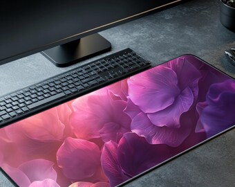 Pink Purple Floral Desk Mat - Romantic Aesthetic Mouse Pad Large Botanical Office Decor Gift for Her