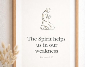 Jesus Praying in Gethsemane Christian Wall Art, Romans 8:26 Scripture Print, Minimalist Faith Art, Prayer Room Decor (Digital Download)