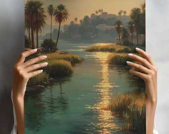 Jordan River at Dawn Christian Canvas Wall Art - Biblical Landscape Inspired by Psalm 23