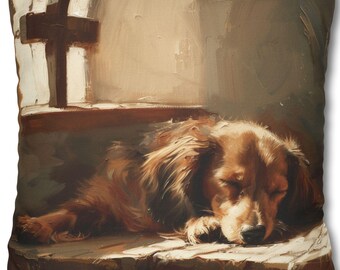 Dog Resting Pillow Cover | Cross Window, Faith Home Decor