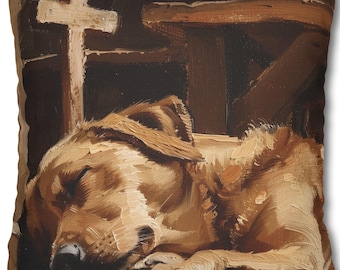 Faithful Rest Pillow Cover | Dog Beneath Cross Christian Art