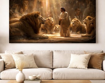 Daniel in the Lions Den Canvas Wall Art | Christian Home Decor