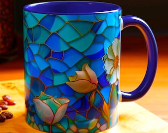 Christian Coffee Mug, Stained Glass Flower Mug, Fruit of the Spirit Mug, Faith Inspired Prayer Mug, Floral Christian Gift for Her
