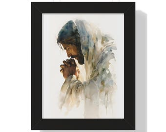 Christian Framed Matte Art | In His Presence Jesus Praying Watercolor