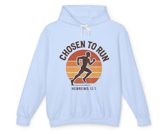 Chosen to Run Christian Hoodie | Retro Running Gear Hebrews 12:1 Cross