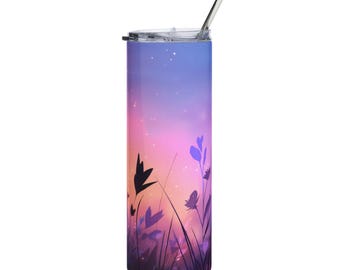 Sunset Wildflowers Stainless Steel Tumbler | 20oz Skinny Travel Cup