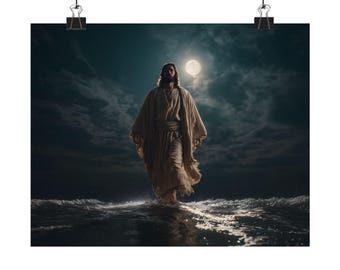 Jesus Walking on Water Poster | Matte Horizontal Religious Wall Art