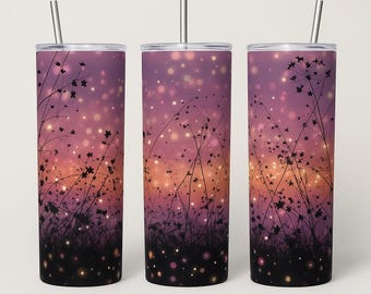 20oz Wildflowers at Dusk Tumbler Wrap PNG | Dreamy Twilight Glow Design (Digital Download)