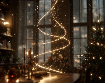 Spiral Light Christmas Tree Poster | Warm Glow Decor | Matte Horizontal Holiday Wall Art