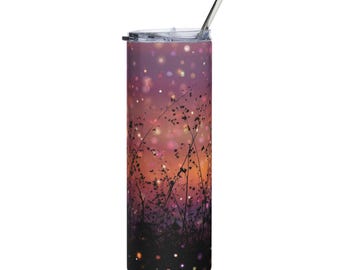 Firefly Meadow Stainless Steel Tumbler | 20oz Glitter Sunset Field