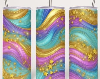 20oz Galaxy Waves Tumbler Wrap PNG | Pastel Star Design (Digital Download)