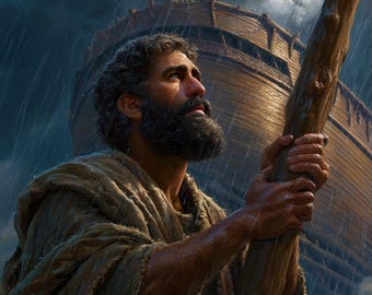 Noah’s Moment of Trust Canvas | Faith Decor | Biblical Wall Art