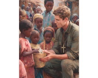 Bread Shared, Hope Given | Missionary Feeding Children | Christian Art Canvas