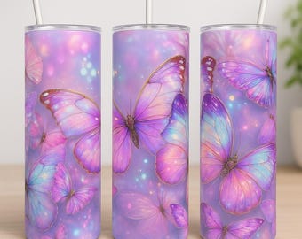 20oz Butterflies Design Tumbler Wrap | Iridescent Pastel Sublimation Designs (Digital Download)