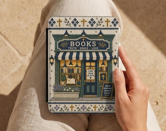 Christian Bookstore Kindle Case, Cozy Faith Bookshop Design, Bible Reader Cover, Truth Grace Love, Paperwhite Case Gift