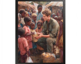 Bread Shared, Hope Given | Missionary Feeding Children | Christian Framed Matte