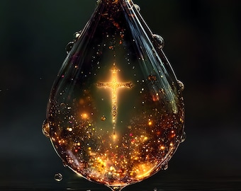 Suspended Droplet with Golden Cross Digital Download | Christian Wall Art | Inspirational Decor