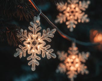 Glowing Snowflake Matte Print | Warm Holiday Lights Art | Cozy Christmas Home Decor