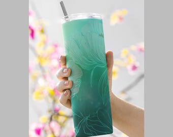 20oz Mint Green Flowers Tumbler Wrap | Pastel Flower PNG, Sublimation (Digital Download)
