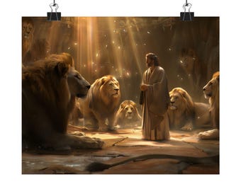 Daniel and the Lions Matte Print | Divine Protection Biblical Art | Faith Wall Decor Christian Gift