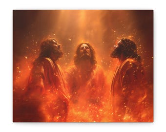 Fiery Furnace Canvas Art | Shadrach, Meshach, Abednego | Christian Home Decor