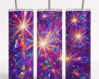 20oz Prism Starburst Tumbler Wrap | Holographic Crystal Design (PNG Download)