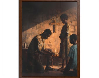 Children Learning to Pray in Quiet Faith | Christian Missionary Framed Matte Art