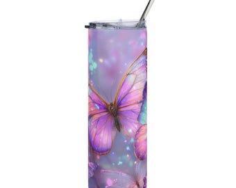 Purple Butterfly Sparkle 20oz Tumbler | Stainless Steel Travel Cup