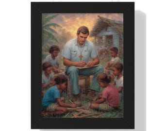 Missionary Teaching in Village Faith Based Art | Christian Ministry Framed Matte Print
