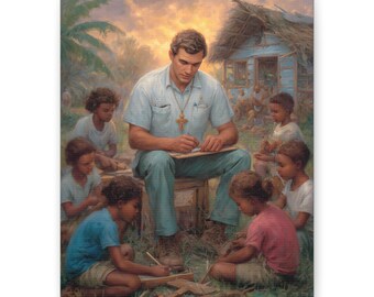 Missionary Teaching in Village Art | Christian Canvas