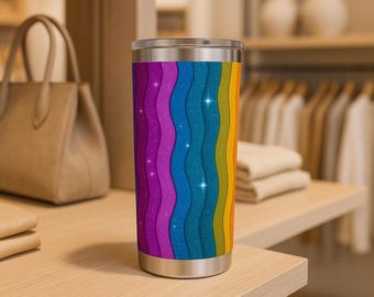 20oz Cosmic Rainbow Tumbler Wrap | Wavy Galaxy PNG (Digital Download)