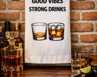 Ręcznik do mocnych drinków Good Vibes | Zabawny ręcznik kuchenny lub barowy